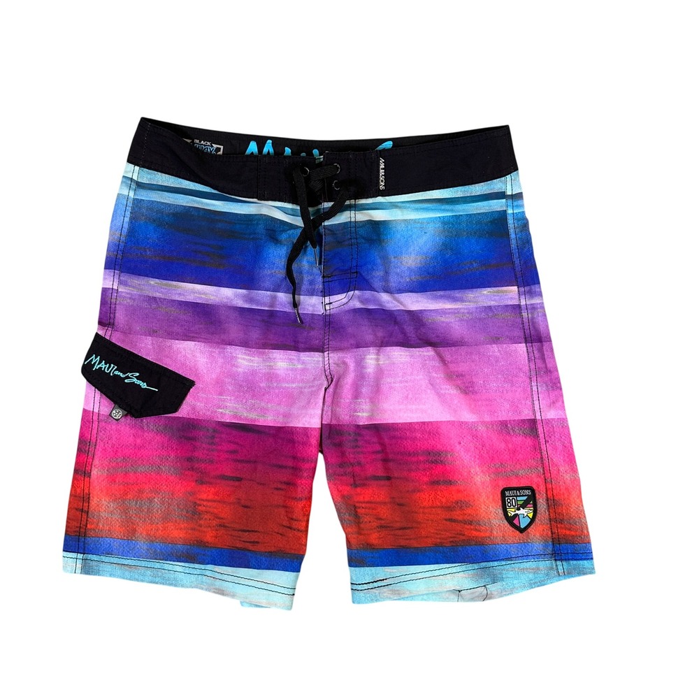 Maui and Sons Mens Board Shorts Multi Color Striped Surf Trunks Size 34-35